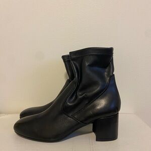 Lamica Black Leather Block Heel Ankle Boots Womens 38 US 7.5 Pull On Stretch